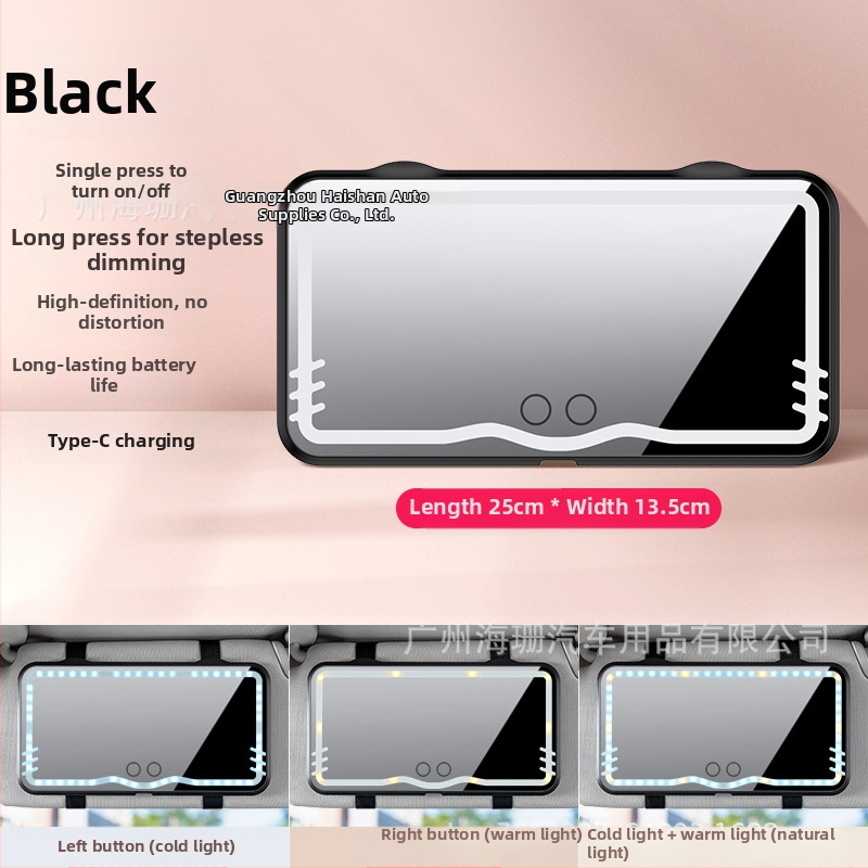 LED makiažo veidrodis automobiliui su saulės skydeliu (touch LED apšvietimas; universalus suderinamumas; spaudžiama montavimas; logotipo spausdinimas galima; pritaikomas)