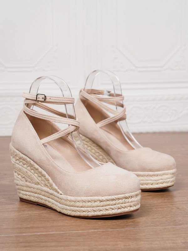 Moteriškos espadrilės su čiurnos dirželiu, minimalistinis dizainas (Išorinis paviršius: avių suede; Piršto forma: apvali; Padas: TPR; Vidaus: PU; Užsegimas: sagtis)