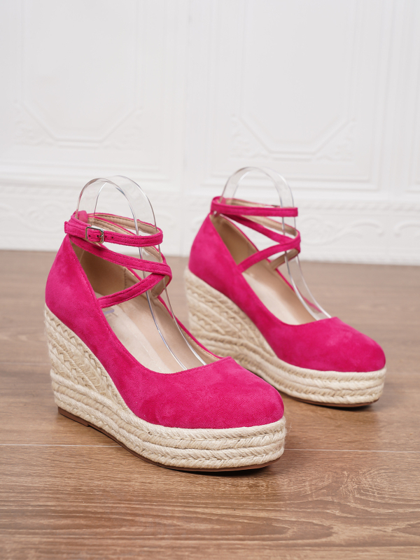 Moteriškos espadrilės su čiurnos dirželiu, minimalistinis dizainas (Išorinis paviršius: avių suede; Piršto forma: apvali; Padas: TPR; Vidaus: PU; Užsegimas: sagtis)