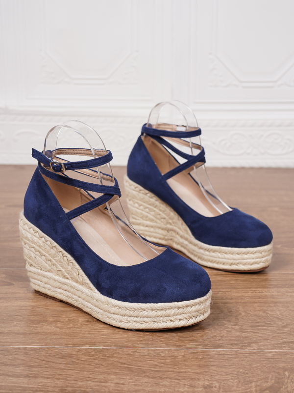 Moteriškos espadrilės su čiurnos dirželiu, minimalistinis dizainas (Išorinis paviršius: avių suede; Piršto forma: apvali; Padas: TPR; Vidaus: PU; Užsegimas: sagtis)
