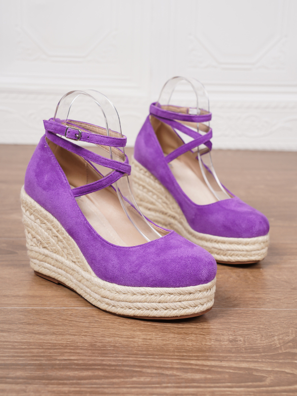 Moteriškos espadrilės su čiurnos dirželiu, minimalistinis dizainas (Išorinis paviršius: avių suede; Piršto forma: apvali; Padas: TPR; Vidaus: PU; Užsegimas: sagtis)