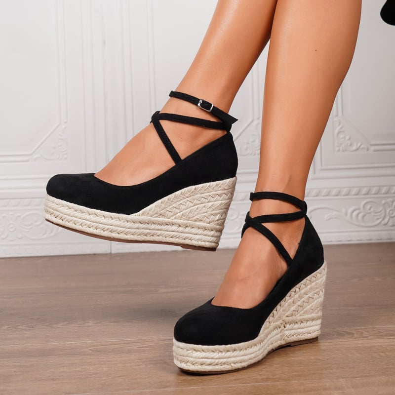 Moteriškos espadrilės su čiurnos dirželiu, minimalistinis dizainas (Išorinis paviršius: avių suede; Piršto forma: apvali; Padas: TPR; Vidaus: PU; Užsegimas: sagtis)