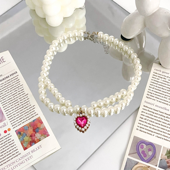 Огърлица за котка със слоеве сърца в вериги, монохромен модел, пластмасов материал, принцес стил, готова за подарък