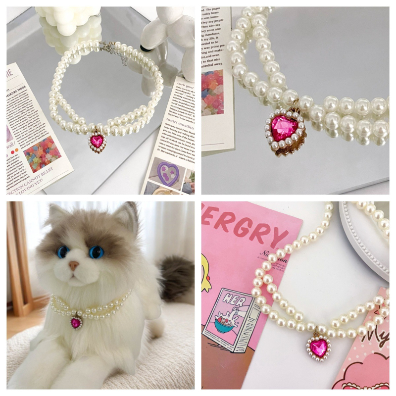 Огърлица за котка със слоеве сърца в вериги, монохромен модел, пластмасов материал, принцес стил, готова за подарък