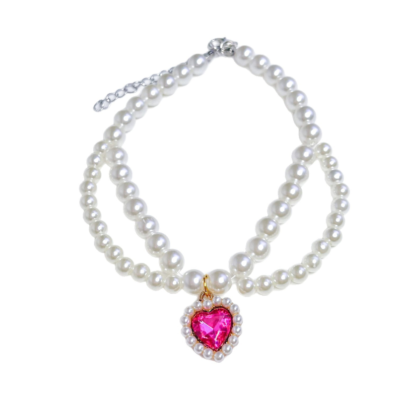 Огърлица за котка със слоеве сърца в вериги, монохромен модел, пластмасов материал, принцес стил, готова за подарък