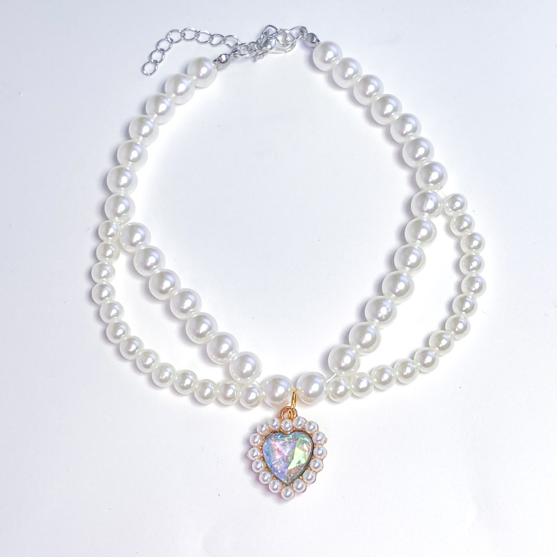 Огърлица за котка със слоеве сърца в вериги, монохромен модел, пластмасов материал, принцес стил, готова за подарък