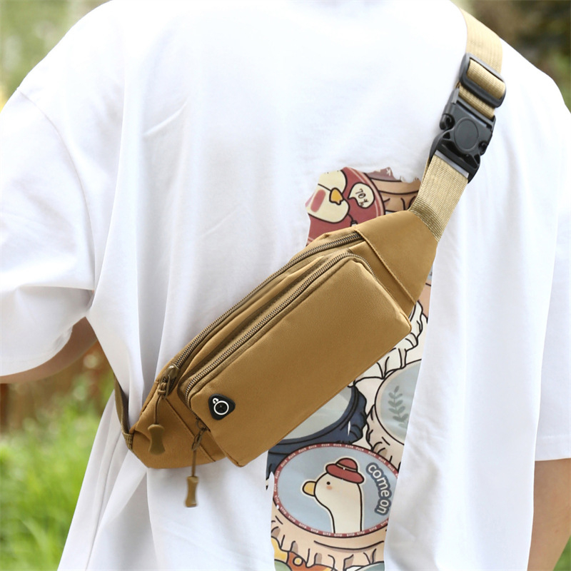 Geantă de talie din pânză pentru bărbați, crossbody – respirabilă, rezistentă la uzură, culoare solidă, căptușeală poliester, lansare toamna 2025, pentru uz zilnic