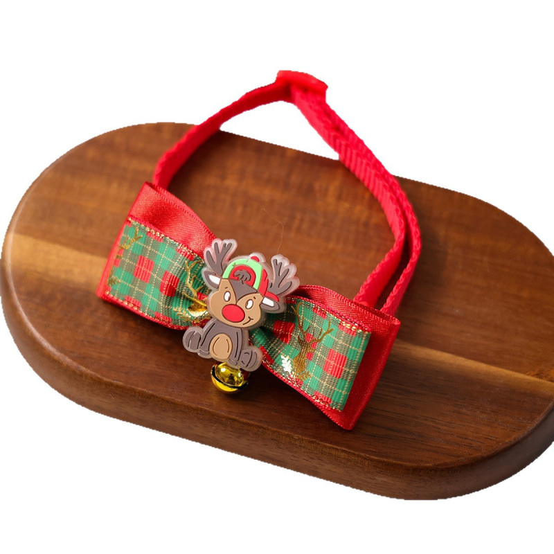 Colier cu fundă pentru animale de companie — model Cartoon Crăciun, poliester, pentru câini și pisici, potrivit pentru toate anotimpurile, stil lejer