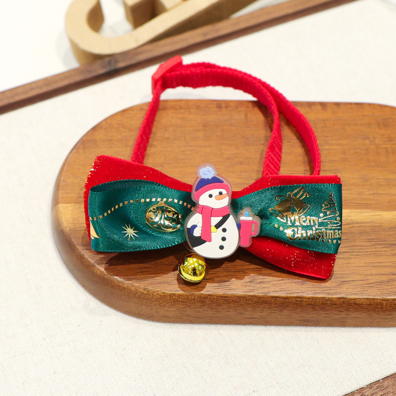 Colier cu fundă pentru animale de companie — model Cartoon Crăciun, poliester, pentru câini și pisici, potrivit pentru toate anotimpurile, stil lejer