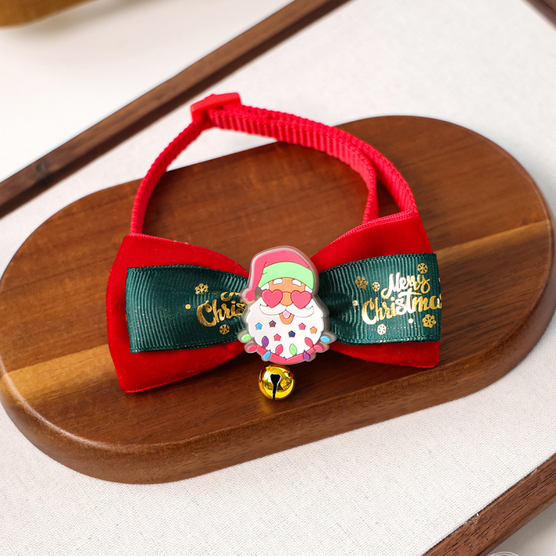 Colier cu fundă pentru animale de companie — model Cartoon Crăciun, poliester, pentru câini și pisici, potrivit pentru toate anotimpurile, stil lejer