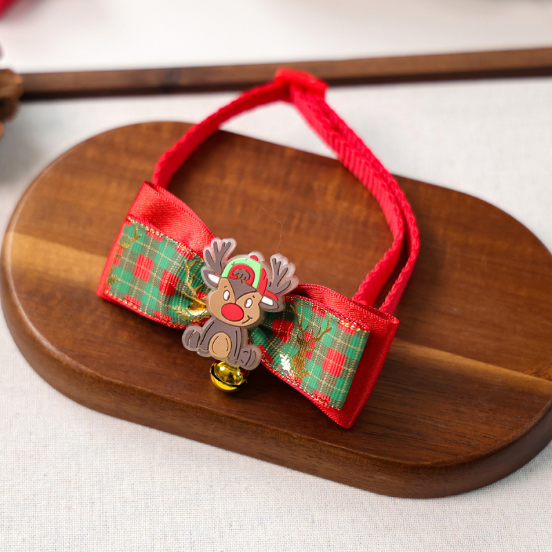 Colier cu fundă pentru animale de companie — model Cartoon Crăciun, poliester, pentru câini și pisici, potrivit pentru toate anotimpurile, stil lejer