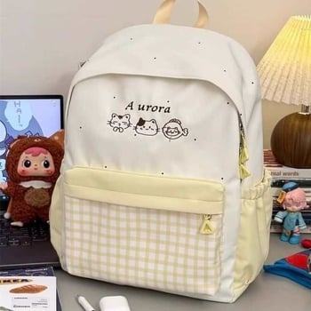 Ghiozdan pentru fete, stil proaspăt și drăguț, nailon, fermoar, buzunar pentru telefon