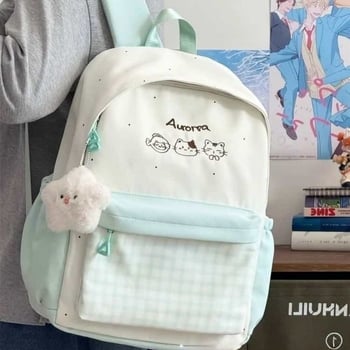 Ghiozdan pentru fete, stil proaspăt și drăguț, nailon, fermoar, buzunar pentru telefon