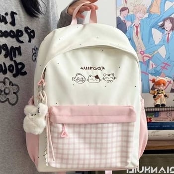 Ghiozdan pentru fete, stil proaspăt și drăguț, nailon, fermoar, buzunar pentru telefon