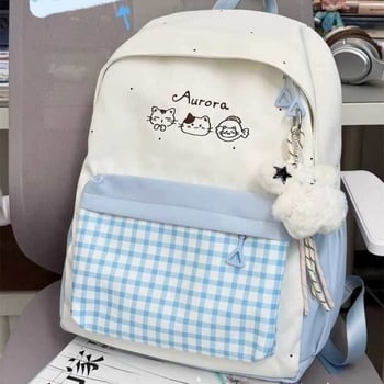 Ghiozdan pentru fete, stil proaspăt și drăguț, nailon, fermoar, buzunar pentru telefon