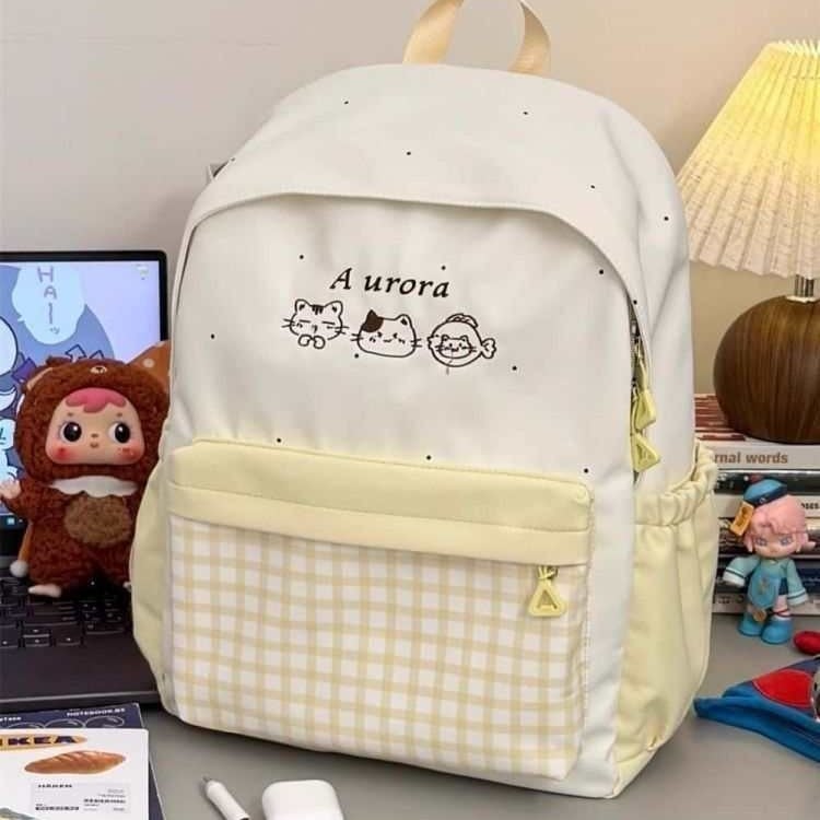 Ghiozdan pentru fete, stil proaspăt și drăguț, nailon, fermoar, buzunar pentru telefon