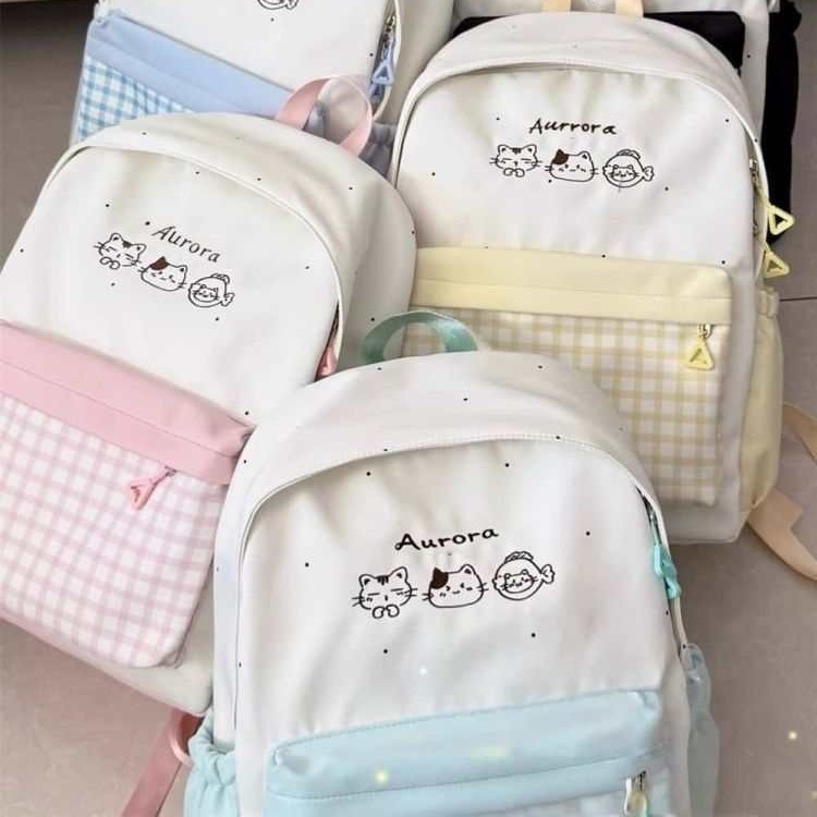 Ghiozdan pentru fete, stil proaspăt și drăguț, nailon, fermoar, buzunar pentru telefon