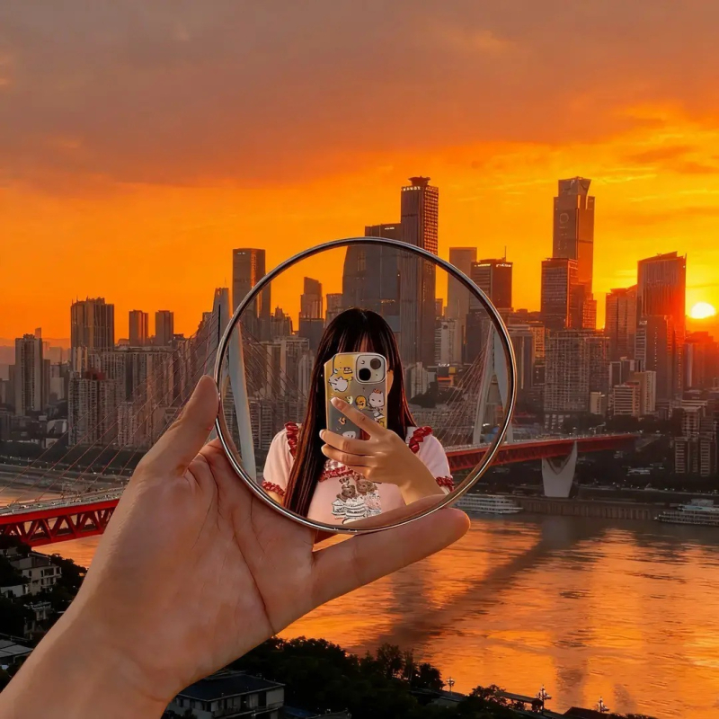 Mini reflektor za putovanje – okruglo izdignuto ogledalo, širok ugao gledanja, visoka razlučivost, za solo putovanja i fotografiju