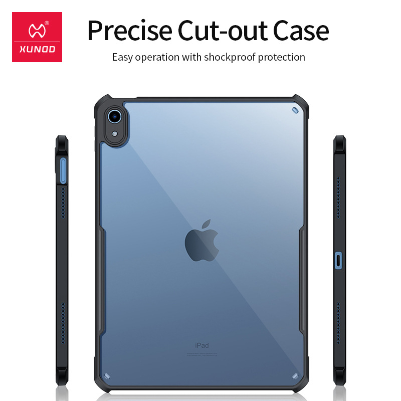 Ultra-plāna iPad aizsargkārta ar caurspīdīgu aizmuguri, četrstūru gaisa spilveni pret kritieniem, izturīgs pret triecieniem un nodilumu, ar auklas caurumu