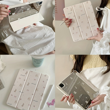 Защитен калъф за таблет с мотив мечка и огледално покритие за iPad Pro — PC материал, подставка, функция за сън, спрей финиш