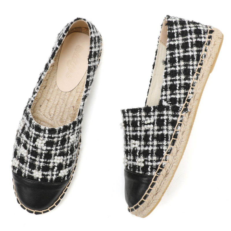 Žvejybos bateliai su lino viršutine dalimi, gumine danga, slip-on, etninio rašto, apvali nosis