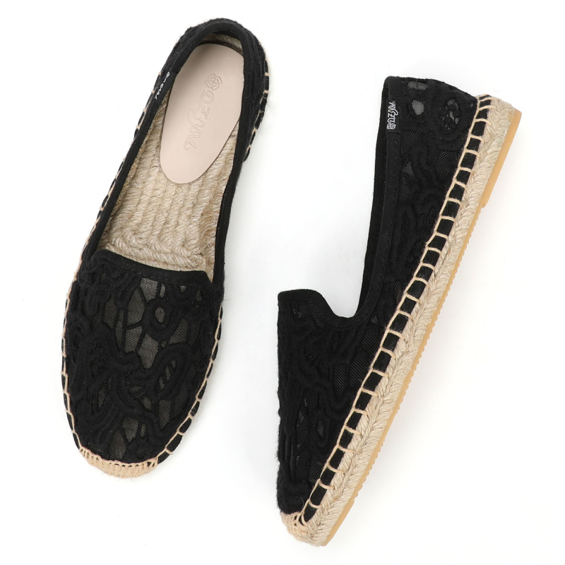 Žvejybos bateliai su lino viršutine dalimi, gumine danga, slip-on, etninio rašto, apvali nosis