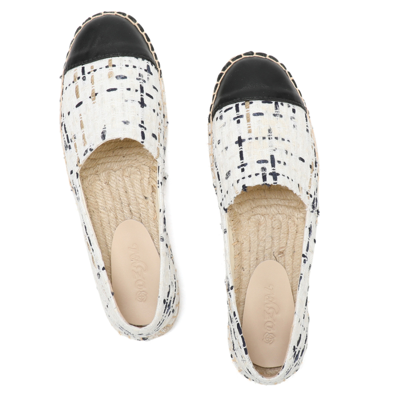 Žvejybos bateliai su lino viršutine dalimi, gumine danga, slip-on, etninio rašto, apvali nosis