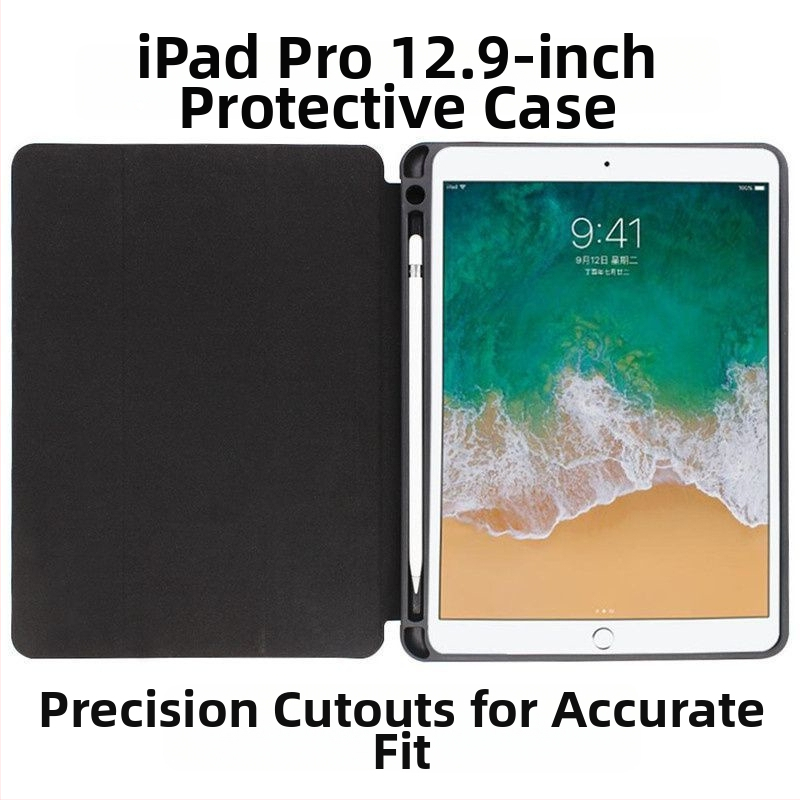 iPad Pro aizsargkaste ar pildspalvas nodalījumu, imitēta āda, miega režīms, kritumu aizsardzība, karstās preses ražošana, pielāgojama