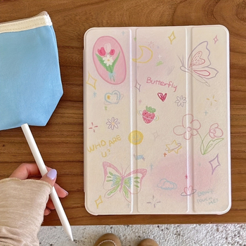 Carcasă cu oglindă pentru iPad – Design floral cu floare și fluture, TPU, activare/dezactivare magnetică, rezistență la uzură și la cădere; Compatibilă cu iPad 10-a generație, Pro 2022 și Air 4/5