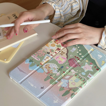 Carcasă de protecție pentru iPad Air 5 și iPad mini 6 – Stil Ins, Piele artificială, Embosat, Rezistentă la șocuri, Suport cu oglindă pliabil în trei părți