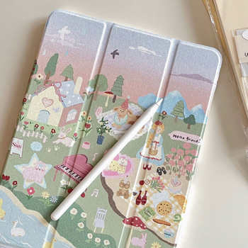 Carcasă de protecție pentru iPad Air 5 și iPad mini 6 – Stil Ins, Piele artificială, Embosat, Rezistentă la șocuri, Suport cu oglindă pliabil în trei părți