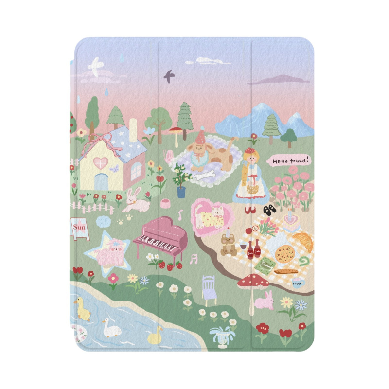 Carcasă de protecție pentru iPad Air 5 și iPad mini 6 – Stil Ins, Piele artificială, Embosat, Rezistentă la șocuri, Suport cu oglindă pliabil în trei părți