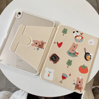 Ακρυλική θήκη iPad με περιστροφή 360° – Cartoon Cooking Persimmon Bear, flip cover, αντι-δακτυλικά, ανθεκτική σε πτώσεις, απορρόφηση θερμότητας, ανάγλυφος σχεδιασμός