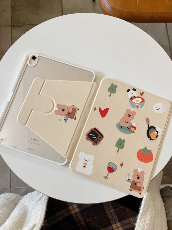 Ακρυλική θήκη iPad με περιστροφή 360° – Cartoon Cooking Persimmon Bear, flip cover, αντι-δακτυλικά, ανθεκτική σε πτώσεις, απορρόφηση θερμότητας, ανάγλυφος σχεδιασμός