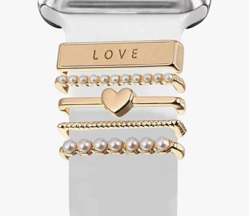 Bratara silicoane Apple Watch cu set de inele decorative din aliaj – universal, stil All-Match, primăvara 2024