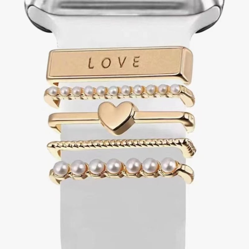 Bratara silicoane Apple Watch cu set de inele decorative din aliaj – universal, stil All-Match, primăvara 2024