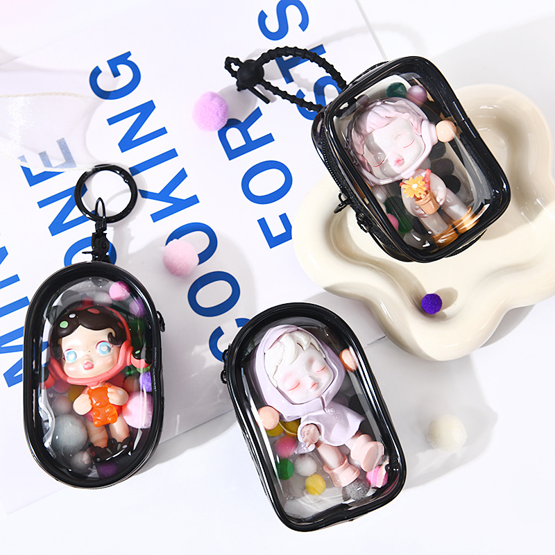 Bubble Mart prozirna PVC viseća torbica za mini figurice 10 cm – izlaganje i skladištenje u blind box, prilagodljivo
