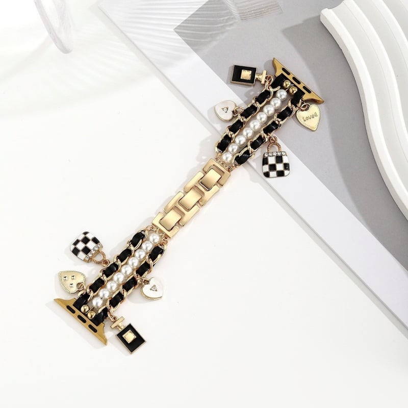 Apple Watch narukvica s pearl lancem u Hepburn stilu; nehrđajući čelik; kompatibilan sa S11/S10; casual do light-luxury dizajn