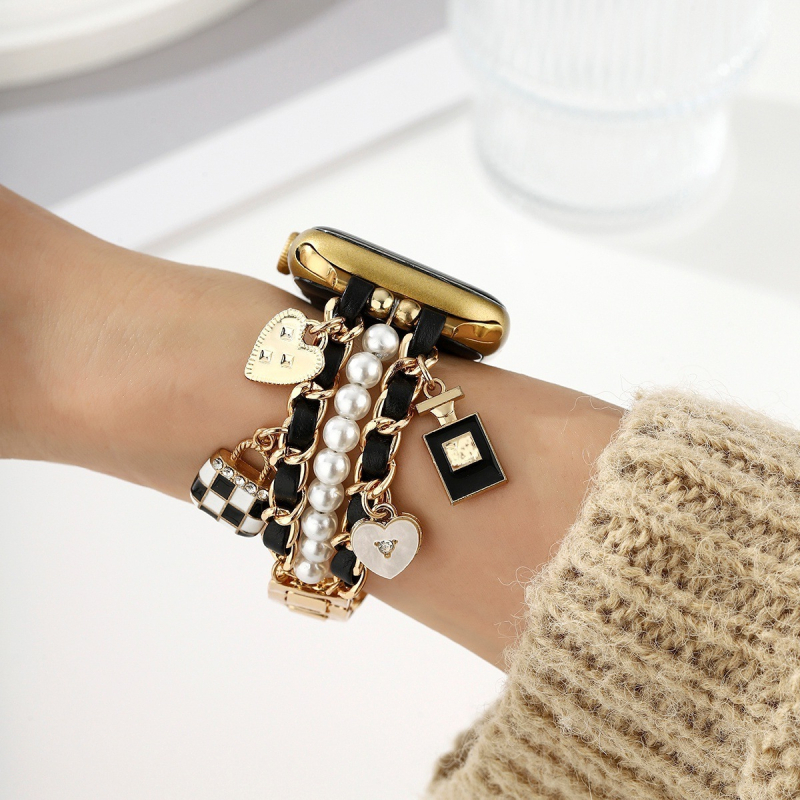 Apple Watch narukvica s pearl lancem u Hepburn stilu; nehrđajući čelik; kompatibilan sa S11/S10; casual do light-luxury dizajn