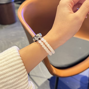 Brățară cu mărgele din chalcedon alb pentru Xiaomi Mi Band 8/9 NFC curea 9 Pro elastică, curea metalică de 18 mm, cataramă, stil la modă, 20 g