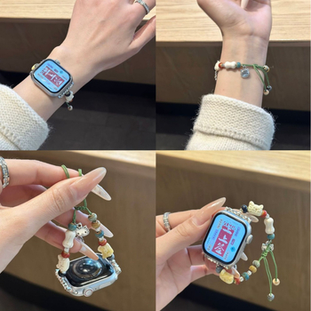 Remen za Apple Watch S10 – elastičan, dizajn mačkice iz crtića, stakleni materijal, kopča