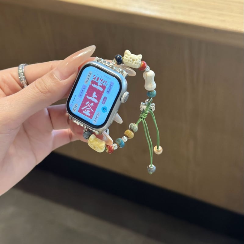 Remen za Apple Watch S10 – elastičan, dizajn mačkice iz crtića, stakleni materijal, kopča