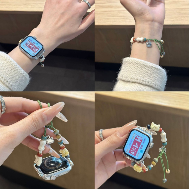 Remen za Apple Watch S10 – elastičan, dizajn mačkice iz crtića, stakleni materijal, kopča