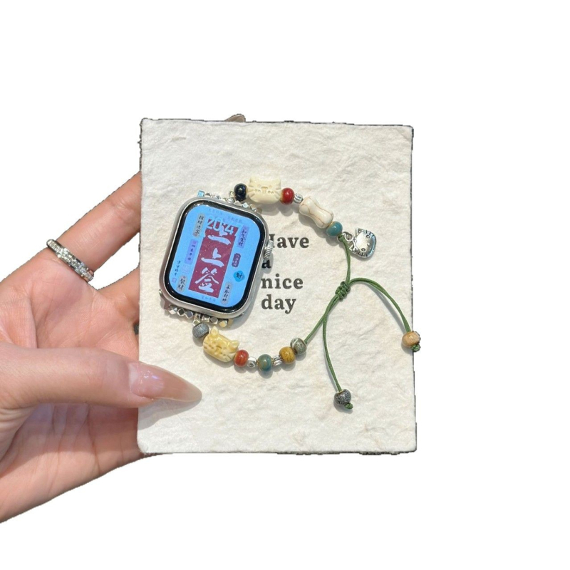 Remen za Apple Watch S10 – elastičan, dizajn mačkice iz crtića, stakleni materijal, kopča