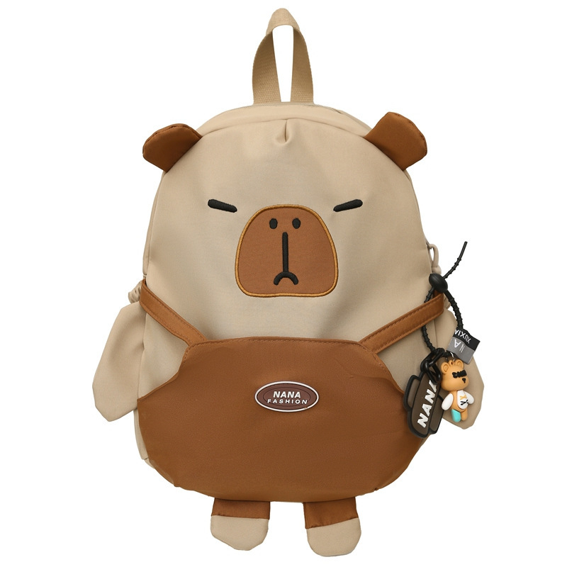 Nylon hátizsák, uniszex, 10 hüvelykes laptophoz, anime karikatúra capybara minta, görbült vállpánt