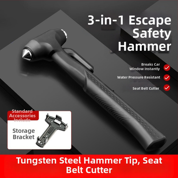 Automobilio saugumo plaktukas su ilga rankena ir pjovimo įrankiu, daugiafunkcis gelbėjimo įrankis (Drops; Medžiaga: ABS + aukštos anglies plienas; Svoris: 185 g)