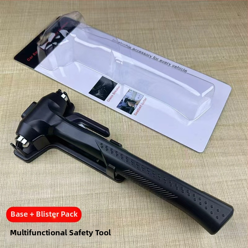 Automobilio saugumo plaktukas su ilga rankena ir pjovimo įrankiu, daugiafunkcis gelbėjimo įrankis (Drops; Medžiaga: ABS + aukštos anglies plienas; Svoris: 185 g)