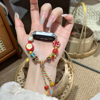 Happy Apple Lanț de ceas de vară pentru Xiaomi Mi Band 8 Pro, 9 Pro și NFC 9/8/7 — nailon împletit, închidere cu buclă simplă, stil la modă