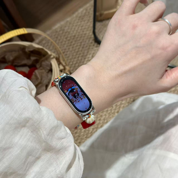 Happy Apple Lanț de ceas de vară pentru Xiaomi Mi Band 8 Pro, 9 Pro și NFC 9/8/7 — nailon împletit, închidere cu buclă simplă, stil la modă