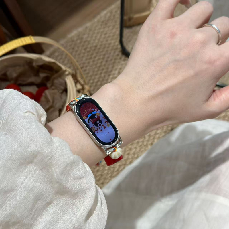 Happy Apple Lanț de ceas de vară pentru Xiaomi Mi Band 8 Pro, 9 Pro și NFC 9/8/7 — nailon împletit, închidere cu buclă simplă, stil la modă